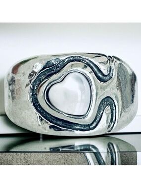 NWT Gorgeous Made in Israel 7 Sterling Silver .925 Fresh Water Pearl Heart Ring